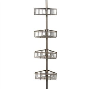 lot 51116 image: Zenna Home Rust-Resistant Tension Corner Pole Caddy, Satin Nickel
