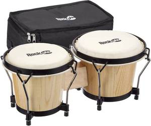 lot 51120 image: RockJam 7 and 8 Bongo Drum Set with Padded Bag and Tuning Key, Natural