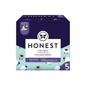 lot 51121 image: Honest Overnight Baby Diapers, Club Box, Sleepy Sheep, Size 5 (44 Count)