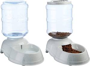 lot 51123 image: AmazonBasics Gravity Pet Food Feeder and Water Dispenser Bundle, Large (2.5-Gallon Capacity)