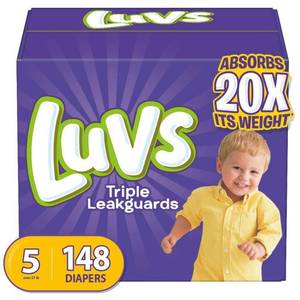 lot 51142 image: Diapers Size 5, 148 Count - Luvs Triple Leakguards Disposable Baby Diapers, ONE MONTH SUPPLY