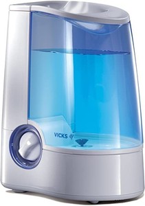 lot 51145 image: Vicks Warm Mist Humidifier, Vicks Humidifier for Bedrooms, Baby, Kids Rooms, 1 Gallon, Auto Shut-Off, Filter-Free, 24 Hrs of Moisturized Air, use with Vicks VapoSteam for Medicated Steam, Model V745A