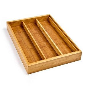 lot 51170 image: Seville Classics Bamboo Expandable 5 Large Compartment, 2 Adjustable, Flatware Utensil Cutlery Drawer Tray Organizer, Light Brown
