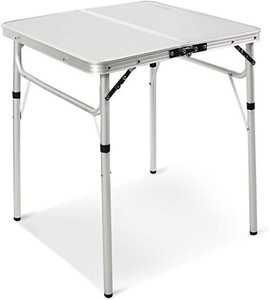 lot 51182 image: REDCAMP Small Square Folding Table 2 Foot, Adjustable Height Lightweight Portable Aluminum Camping Table for Picnic Beach Outdoor Indoor, White 24 x 24 inch