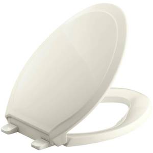 lot 51190 image: KOHLER K-4734-96 Rutledge Quiet-Close with Grip-Tight Bumpers Elongated Toilet Seat, Biscuit