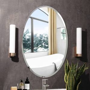 lot 51191 image: KOHROS Oval Beveled Polished Frameless Wall Mirror for Bathroom, Vanity, Bedroom (20 W x 28 H Oval)