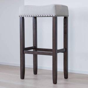 lot 51202 image: Nathan James 21402 Hylie Nailhead Wood Pub-Height Kitchen Counter Bar Stool 29, GrayDark Brown