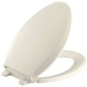 lot 51208 image: KOHLER K-4636-47 Cachet Quiet-Close with Grip-Tight Bumpers Elongated Toilet Seat, Almond