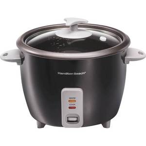 lot 51255 image: Hamilton Beach Rice Cooker & Food Steamer, 16 Cups Cooked (8 Uncooked), With Steam & Rinse Basket, Black (37517)