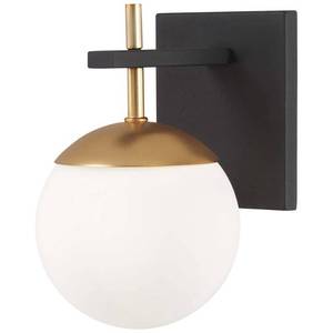 lot 51277 image: George Kovacs P1350-618 Alluria 1 Light Wall Mount, 75 Watt Total, Weathered Black wAutumn Gold