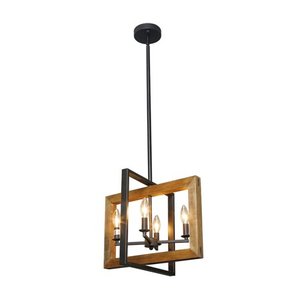 lot 51279 image: LOG BARN Farmhouse Kitchen Island Pendant Distressed Wood and Matte Black Metal Finish, Large, 18 Small Dining Room Light Fixture