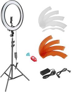 lot 51285 image: Neewer 18-inch SMD LED Ring Light Dimmable Lighting Kit with 78.7-inch Light Stand, Filter and Hot Shoe Adapter for Camera Photo Studio LED Lighting Portrait YouTube Video Shooting (No Carrying Bag)