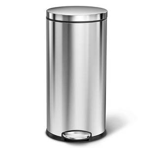 lot 51299 image: simplehuman 35 Liter  9 Gallon Round Step Trash Can, Brushed Stainless Steel