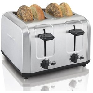 lot 51323 image: Hamilton Beach Brushed Stainless Steel 4 Slice Extra Wide Toaster with Shade Selector, Toast Boost, Slide-Out Crumb Tray, Auto-Shutoff and Cancel Button (24910)