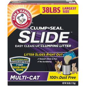 lot 51330 image: Arm & Hammer Platinum Slide Easy Clean-Up Clumping Cat Litter, Multi-Cat, 37 Lbs. Not in Bag. Open