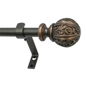 lot 51364 image: Decopolitan Leaf Ball 58 Curtain Rod Set, 48 to 86 Inches, Vintage Bronze