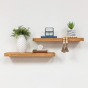 lot 51368 image: Del Hutson Designs Rustic Pine Solid Wood Floating Shelves Natural Farmhouse Contemporary Living Decor (Walnut, 24 Inch)
