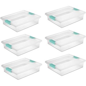 lot 51370 image: Sterilite 19638606 Large Clip Box, Clear with Blue Aquarium Latches, 6-Pack