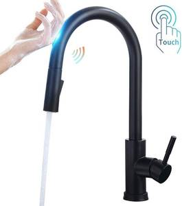 lot 51371 image: OWOFAN Touch On Kitchen Faucets with Pull Down Sprayer, Single Handle Black Kitchen Sink Faucet with Pull Out Sprayer, Stainless Steel Touch Activated Faucet KH1005R