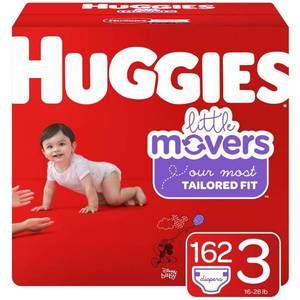 lot 51386 image: Huggies Little Movers Baby Diapers, Size 3, 162 Ct, One Month Supply
