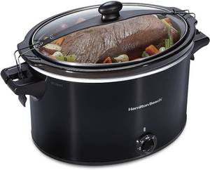 lot 51406 image: Hamilton Beach Extra-Large Stay or Go Portable 10-Quart Slow Cooker With Lid Lock, Dishwasher-Safe Crock, Black (33195)