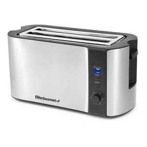 lot 51411 image: Maxi-Matic ECT-3100 Cool Touch Long Toaster with Extra Wide 1.25 Slots for Bagels 6 Settings, Space Saving Design, Warming Rack, 4 Slice, Stainless Steel & Black