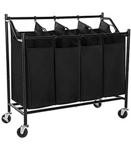 lot 160 image: SONGMICS Heavy-Duty 4-Bag Rolling Laundry Sorter Storage Cart with Wheels Black URLS90H