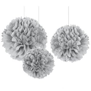 lot 48993 image: (5) Silver Fluffy Pom Pom Decorations (3ct)