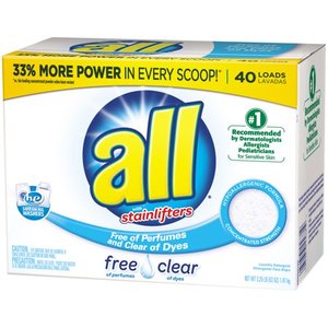 lot 79521 image: all Free Clear For Sensitive Skin, 40 Loads, Powder Laundry Detergent , 52 oz, Small Leak