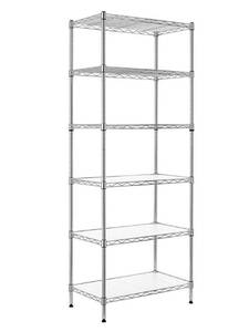 lot 51448 image: Finnhomy 6-Tier Wire Shelving Unit Adjustable Steel Wire Rack Shelving 6 Shelves Steel Storage Rack or Two 3 Tier Shelving Units with PE mat and Stable Leveling Feet, Chrome