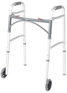 lot 51450 image: Front Wheeled Walker Folding Deluxe with 2 Button and 5 Wheels, Adjustable Height (Short, Standard, Tall People) by Healthline Trading