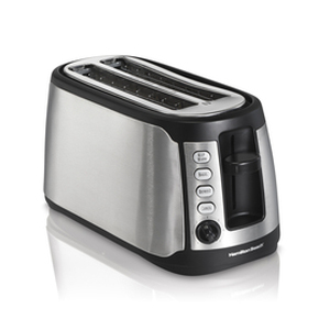 lot 51466 image: Hamilton Beach 4 Slice Extra Wide Long Slot Stainless Steel Toaster with Keep Warm, Defrost and Bagel Functions, Shade Selector, Toast Boost, Auto-Shutoff and Cancel Button, Black (24810)