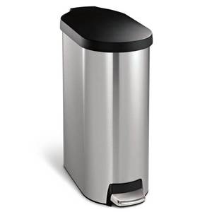 lot 51467 image: simplehuman 45 Liter  12 Gallon Slim Step Trash Can, Brushed Stainless Steel with Plastic Lid