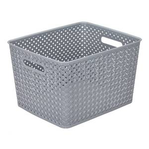 lot 51473 image: Simplify BinsTotes - Resin Wicker Storage - Large Plastic Storage Containers - 2 Open Handles - Grey - 13.75x11.50x8.75