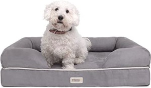 lot 51482 image: Prestige Edition Sofa Style Orthopedic Pet Bed Mattress Memory Foam  Sofa Style Dog Bed Memory-Foam Bolster Couch with 100% Suede Removable Cover  Size Small 20 x 25 x 5 Pewter Grey