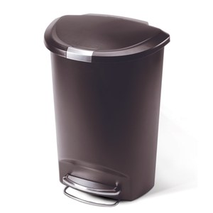lot 51492 image: simplehuman 50 Liter  13 Gallon Semi-Round Kitchen Step Trash Can, Mocha Plastic With Secure Slide Lock. Missing Lid