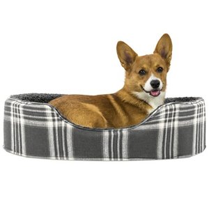 lot 73013 image: Furhaven Pet Dog Bed - Round Oval Cuddler Terry Fleece & Plaid Nest Lounger Pet Bed for Dogs & Cats, Smoke Gray, Large