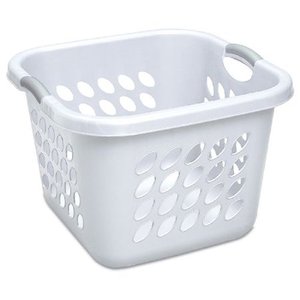 lot 73023 image: Sterilite 12178006 1.5 Bushel53 Liter Ultra Square Laundry Basket, White Basket w Titanium Inserts