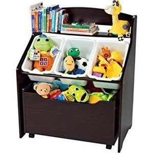 lot 73039 image: Tot Tutors Toddler-Size Storage Unit with Rolling Toy Box, Espresso