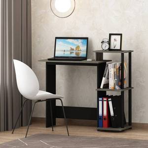 lot 73071 image: FURINNO 11192GYWBK Efficient Home Laptop Notebook Computer Desk, Square Side Shelves, French Oak GreyBlack