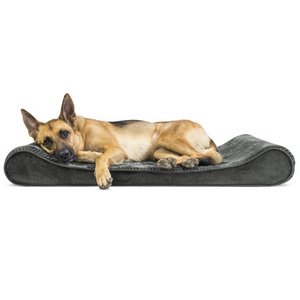 lot 73159 image: Furhaven Pet Dog Bed  Orthopedic Minky Plush & Velvet Ergonomic Luxe Lounger Cradle Mattress Contour Pet Bed w Removable Cover for Dogs & Cats, Gray, Jumbo