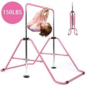 lot 73170 image: Gymnastics Bar Kids Monkey Bars Expandable Gymnastic Equipment for Home Adjustable Height Folding Junior Training Bar 3-7 Years Old (Pink)