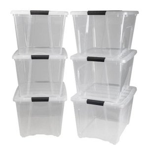 lot 73188 image: IRIS USA 53 Quart Stack & Pull Box, 6 Pack, Clear