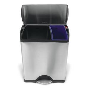 lot 73190 image: simplehuman 46 Liter  12.2 Gallon Stainless Steel Rectangular Kitchen Dual Compartment Step Trash Can Recycler, Brushed Stainless Steel