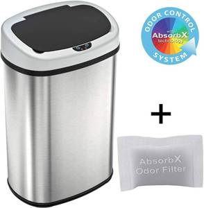 lot 73215 image: iTouchless 13 Gallon Oval Sensor Touchless Trash Can with Odor Control System, Automatic Stainless Steel Space-Saving Kitchen Garbage Bin for Home and Office