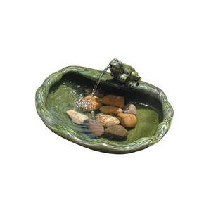lot 73224 image: Smart Solar 22300R01 Solar Powered Ceramic Frog Water Feature, Green Glazed Ceramic, Powered By An Included Solar Panel That Operates An Integral Low Voltage Pump With Filter