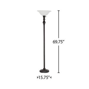 lot 73228 image: Amazon Brand �� Ravenna Home Torchiere Living Room Standing Floor Lamp with LED Light Bulbs - 69.75 Inches, Dark Bronze with Frosted Glass Shade