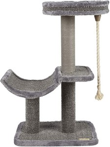 lot 73231 image: Catry Cat Tree Cradle Bed with Natural Sisal Scratching Posts and Teasing Rope for Kitten (Grey)