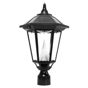 lot 73233 image: Gama Sonic GS-99F Windsor Light Outdoor Solar Lamp, 3 Post Fitter Mount, Bright White LED, Black