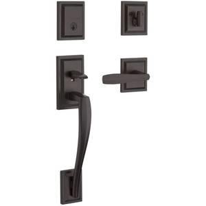 lot 73262 image: Baldwin Torrey Pines Sectional Single Cylinder Front Door Handleset Featuring SmartKey Security in Venetian Bronze, Prestige Series with a Modern Contemporary Slim Door Handleset and Square Lever
